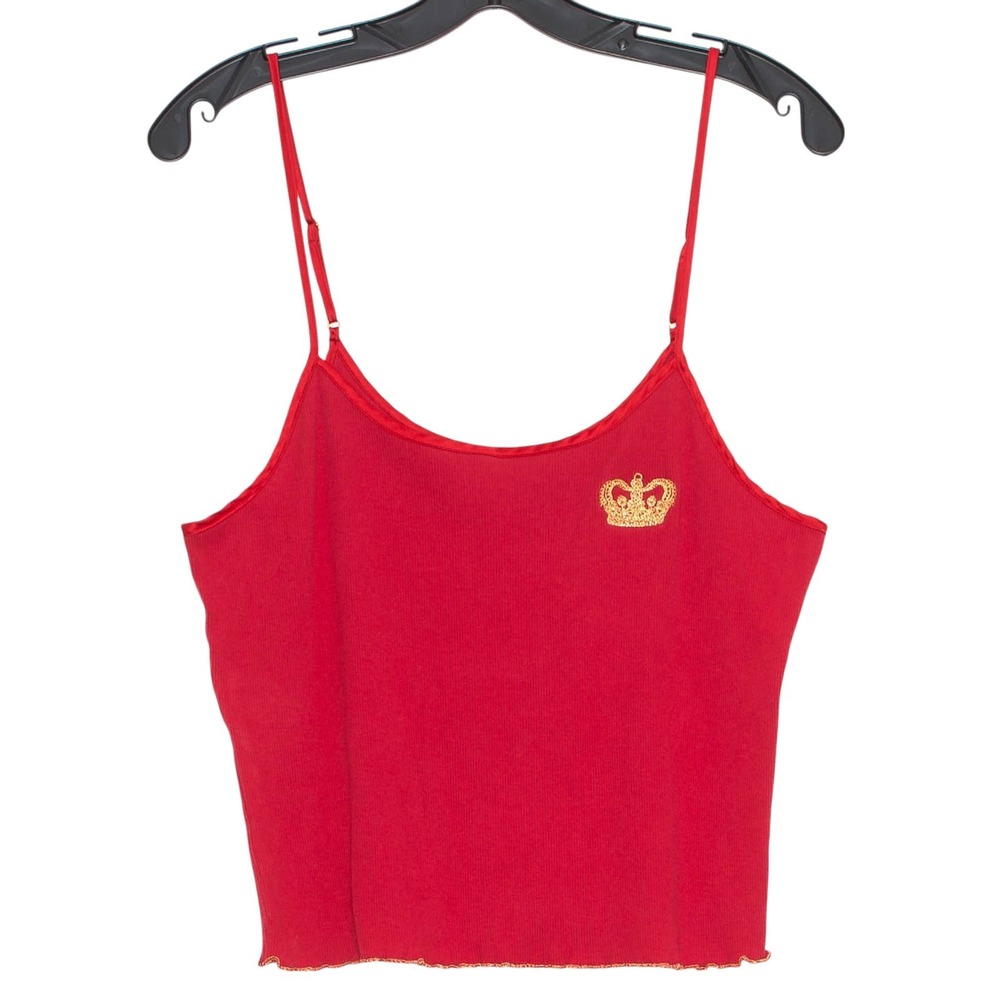 Victorias Secret Crop Tank Top Y2K 90s Streetwear Lettuce Hem Ribbed Red‎ Large